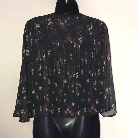 Avec Les Filles Boho Flowy Floral Black Blouse Size XXS—C1 - Picture 2 of 6